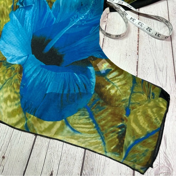 mirelle Blue tropical Floral print sheer Blouse kimono sleeve high low hem OS - Picture 6 of 7